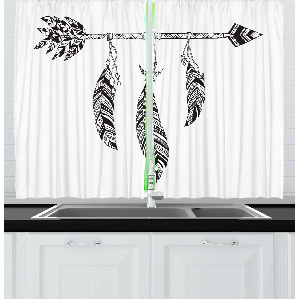 Feather Curtains 2 Panels Set, Bohemian Arrow Design with Tribal