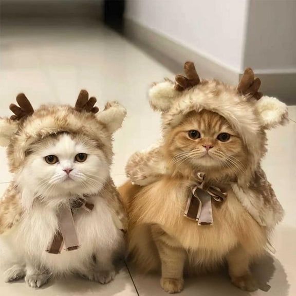 Outoloxit Christmas Reindeer Pet Costume Cape and Hat Set for Dogs and Cats, Festive Party Apparel