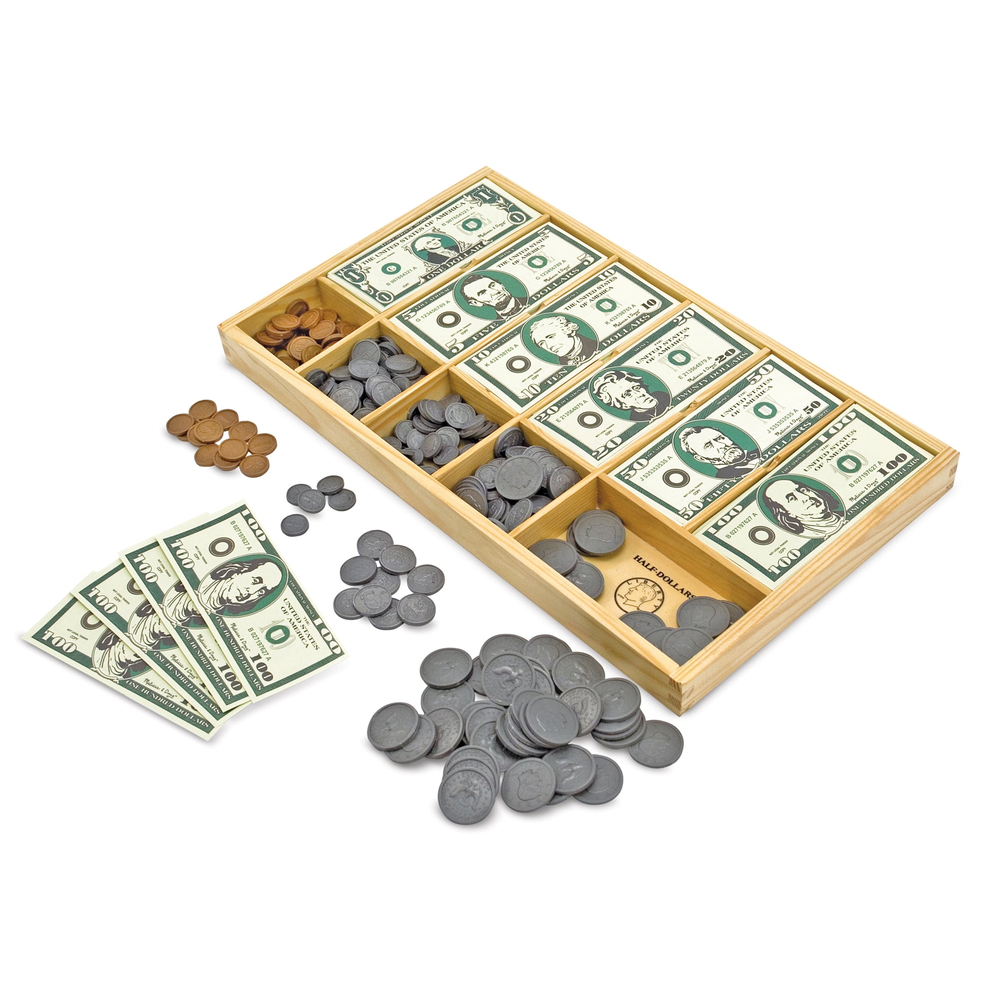 Play Money Cash with Tray Drawer 20 Coins 20 Bills Kids Pretend Toy Fake Money 