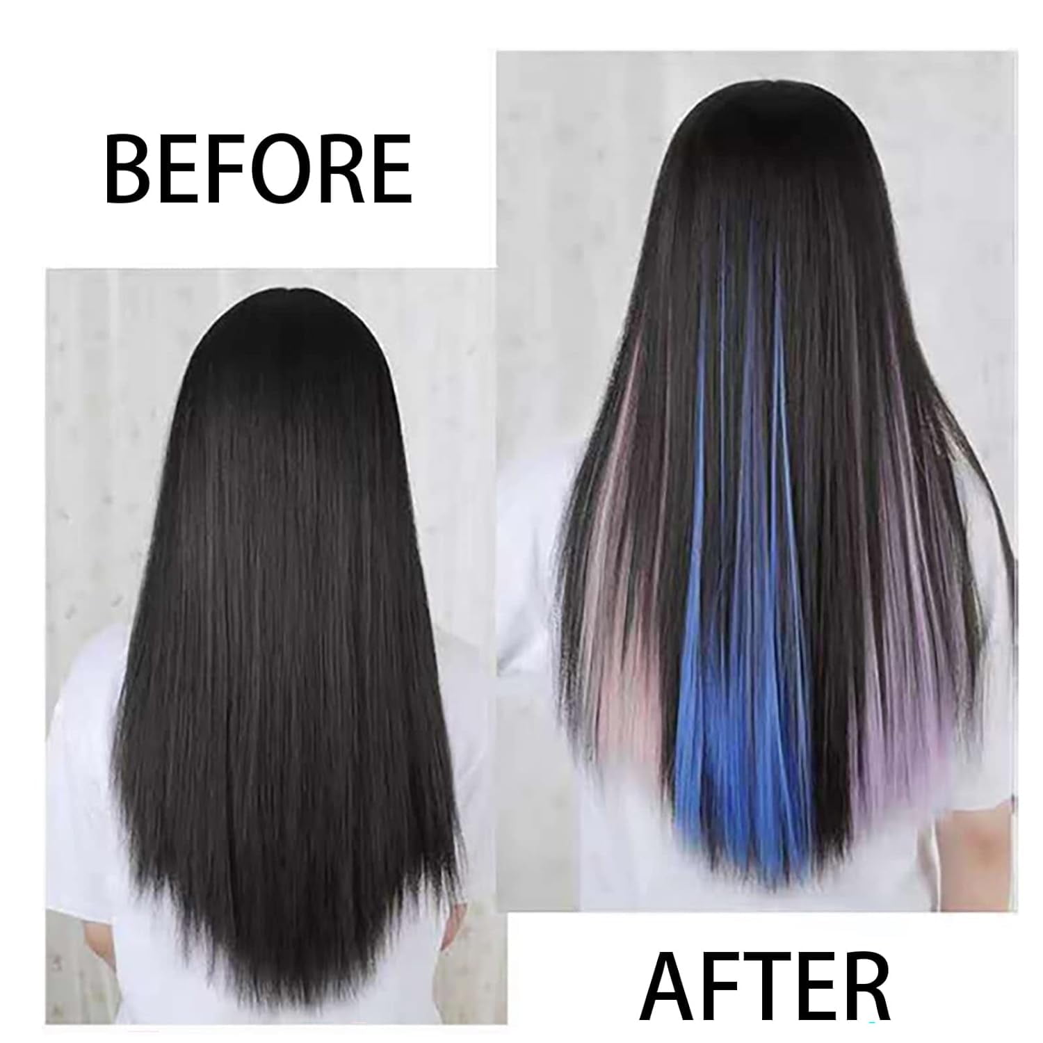 Hair Extension Clips 10pcs in Sky Blue 20 Inch Straight Hair Synthetic Fiber Hairpieces for Party