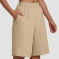 thumbnail image 6 of larppty Women's High Waisted Pleated Bermuda Shorts with Pockets, Casual Knee-Length Summer Shorts（Khaki， L）, 6 of 9