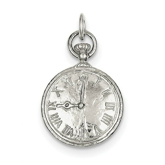 925 Sterling Silver Solid Polished Clock Charm 25x18mm Wide Pendant Necklace for Women - 5.3 Grams
