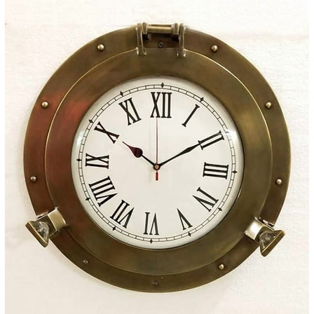 Marine Nautical Store Vintage Navigation Marine Brass Ship Porthole Clock 15'' Ship Window Wall Clock (15 Inches (Diameter))