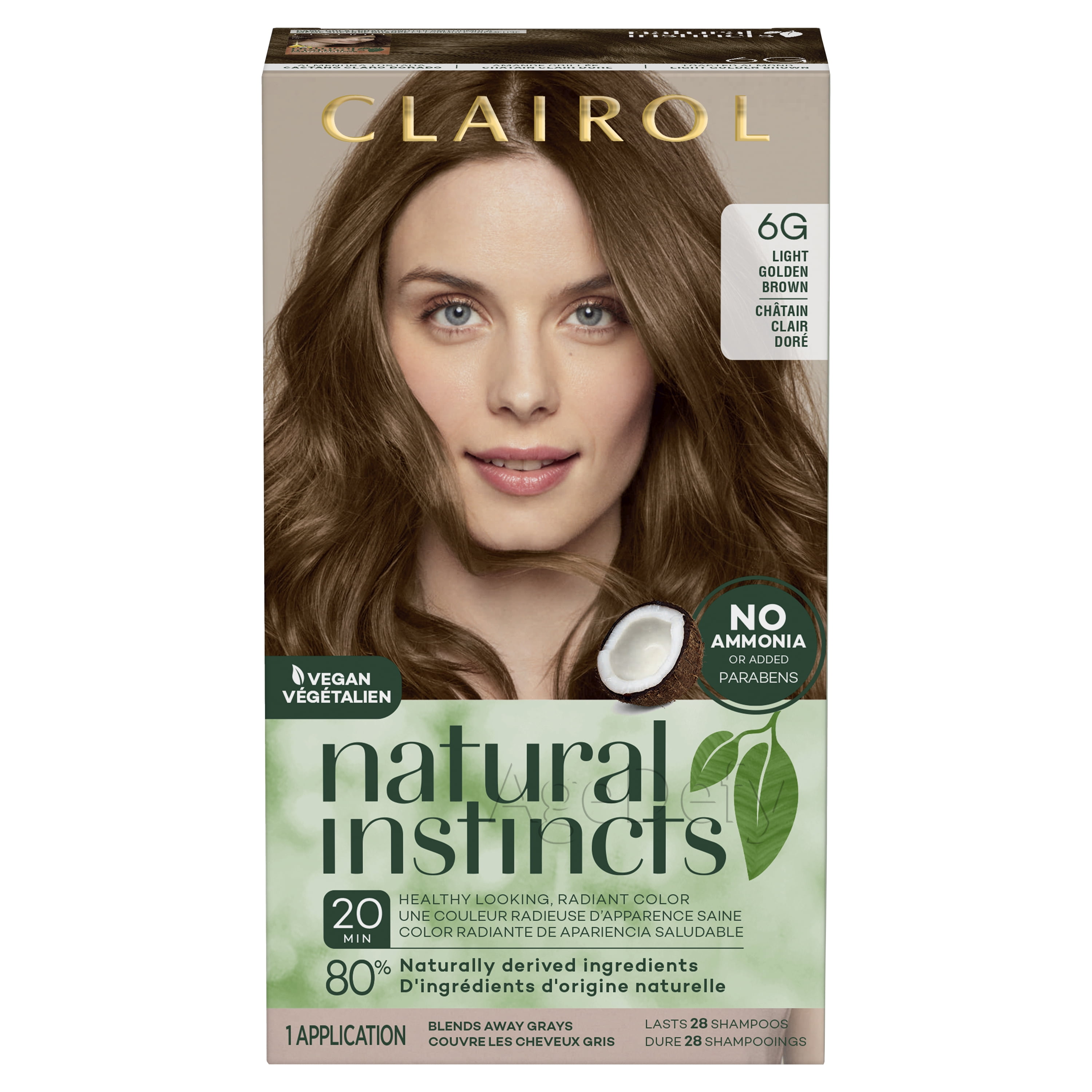 Clairol Natural Instincts Demi-Permanent Hair Color Creme, 6 Light Brown,  Hair Dye, 1 Application 