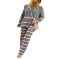 thumbnail image 2 of Tenues Tricotées 2 Pièces pour Femmes avec Imprimé à Rayures et Pantalons Amples, 2 of 6