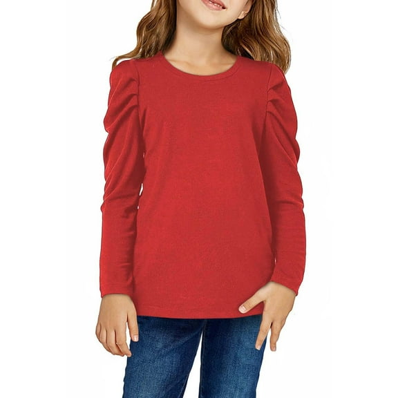 Ohufall Girls Long Sleeve T-Shirts Kids Cute Solid Causal Pullover Tunic Tops Loose Comfortable Crew Neck Blouse for Teen Girls, 3-14 Years
