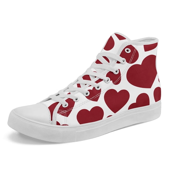 Coolcustomize Men's Valentine's Day Heart-Themed High-Top Sneakers, Comfortable Lace-Up Casual Canvas Shoes, Romantic Heart Patterns Fabric Upper Boots for Outdoor, Casual Wear, Stylish Streetwear