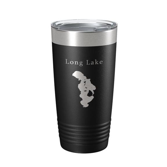 Long Lake Map Tumbler Travel Mug Insulated Laser Engraved Coffee Cup Grand Traverse County Michigan 20 oz Black