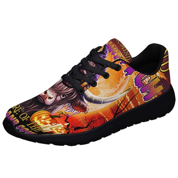 Beware Of The Highland Cow Halloween Pumpkin Shoes Sneakers Black Size 3.5
