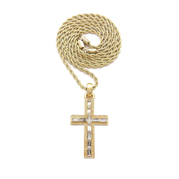Mini Gemstone Cross Pendant Pendant with 3mm Rope Chain Necklace, Gold-Tone, 20"