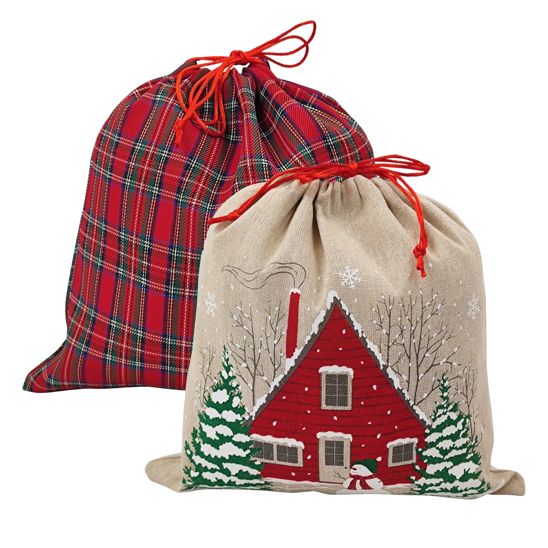 Holiday Time 2 compter sacs en tissu multi couleur avec largeur de cordon 11,5 "par hauteur 11,5" pour le stockage des emballages de Noël