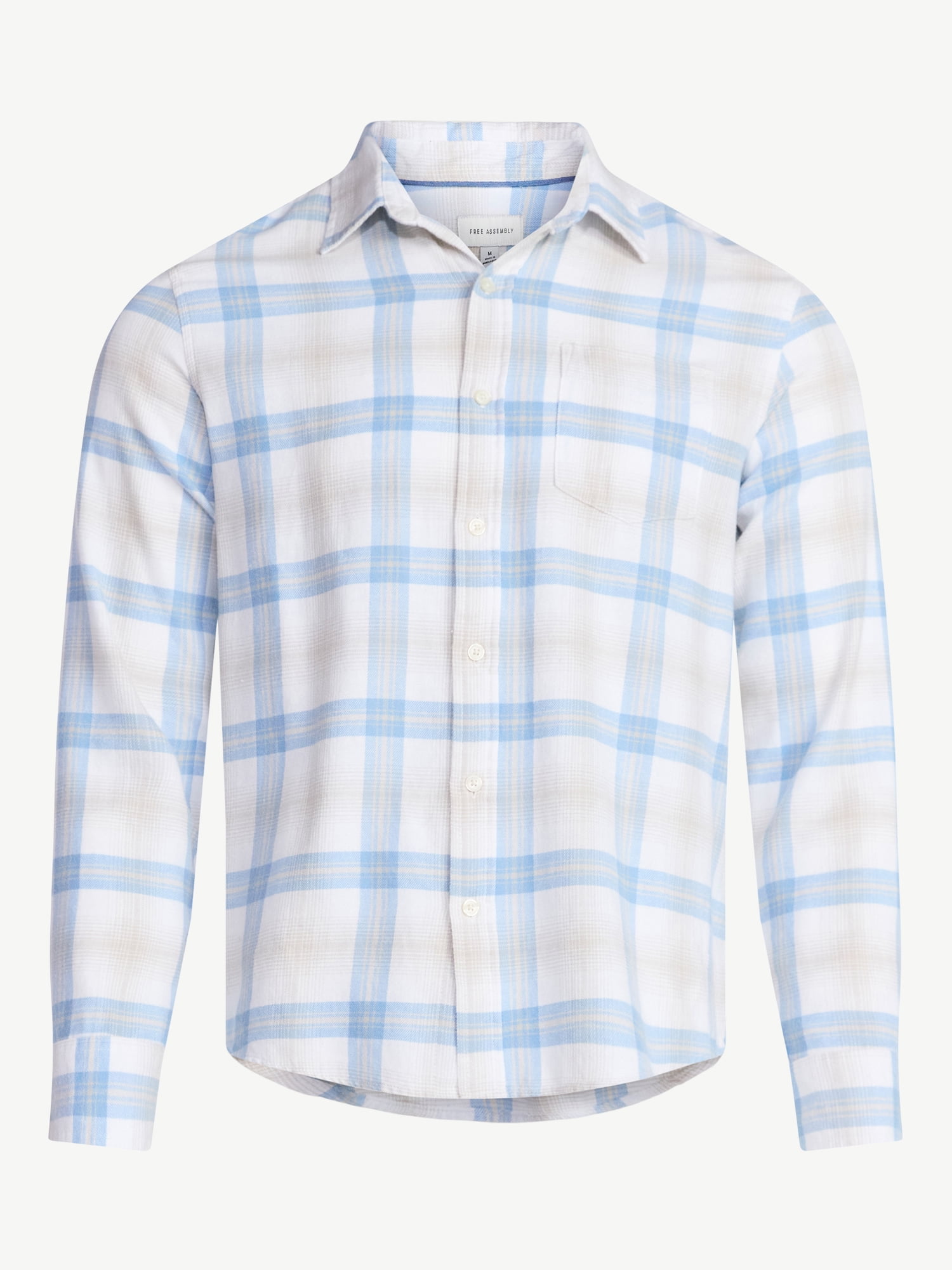 Free Assembly Men's Button Front Flannel Shirt with Long Sleeves, Sizes S-3XL