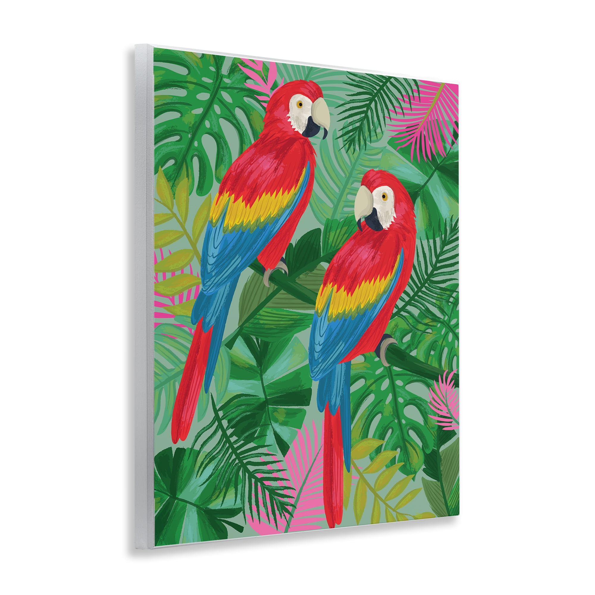 Stupell Industries Pink Paradise Parrots Animals Painting Unframed Art Print Wall Art, 11 x 14