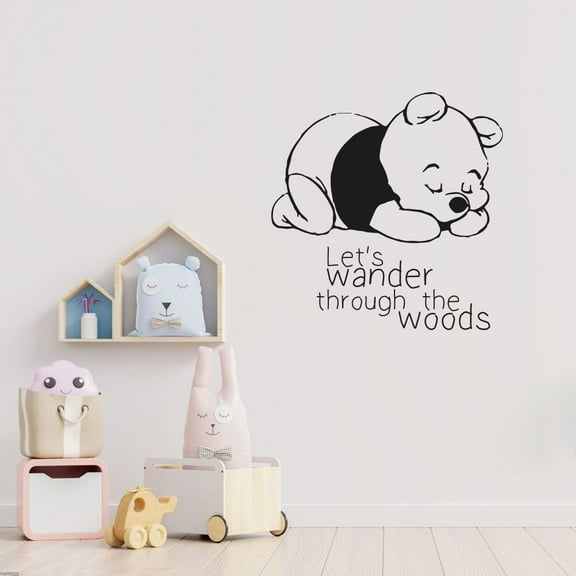 Let's Wander Through The Woods Quote Cute Baby Winnie The Pooh Sleeping Vinyl Wall Sticker Wall ArtDecal Décor Home Room Kids Room Boys Girls Room Pooh Lover Living Room Decoration Size (28x30 inch)