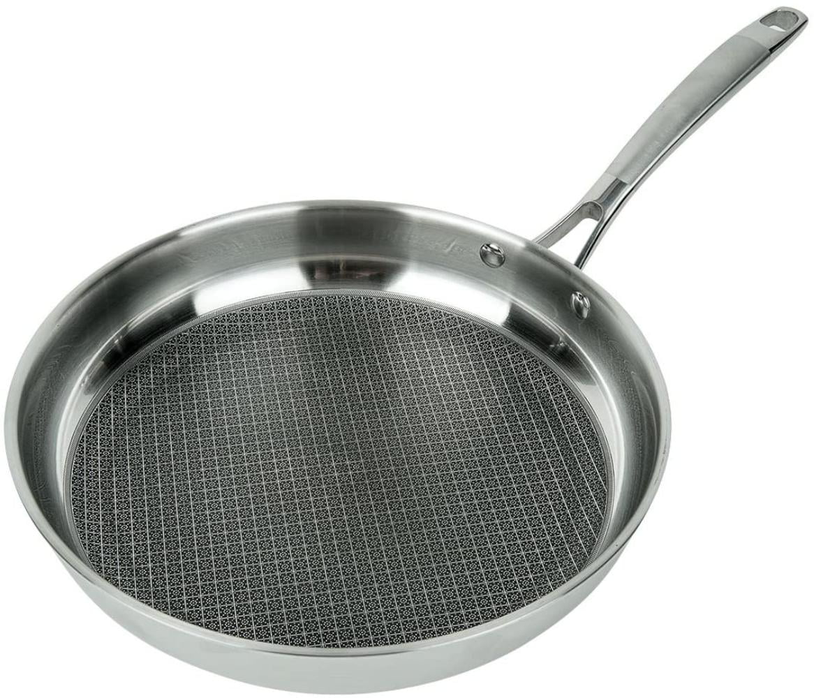Frying Pan Non Stick 12 in Stainless Steel TriPly Round Scratch Resistant 