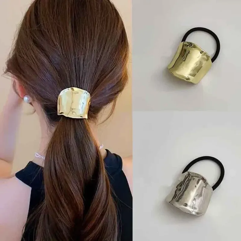 Retro Metal Irregular Golden Hair rope For Women High-Quality  elegant Geometry Elastic Handmade Hair Tie Fashion girlHeaddress
