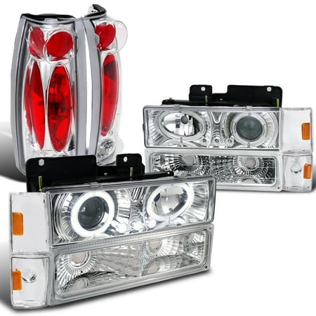 91 Chevy Chevrolet Blazer Tail Spec-D Tuning 1988-1993 Chevy Gmc C/K 1500 2500 Blazer Silverado Projector Chrome Headlight + Tail Lamp (Left + Right) 1988 1989 1990 1991 1992 1993 ()