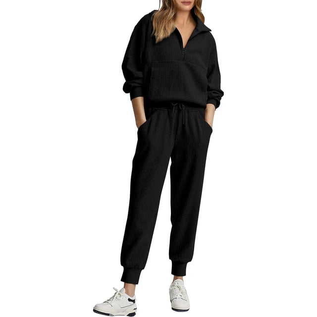 Womens 2 Piece Sweatsuits Set Long Sleeve Half Zip Pullover Sweatshirt Joggers Sweatpants Fall Outfits Tracksuit