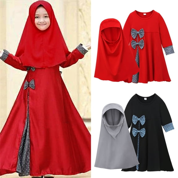 MUXiin Muslim Baby Girls' Floral Abaya With Hijab Full Length Robe Burka Maxi Little Kid Toddler Baby Girl Dresses for 2-3 Years