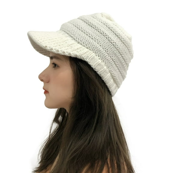 HNMKIU Crochet Detail Peaked Knit Hat for Women Outdoor Casual Baseball Cap White,One Size
