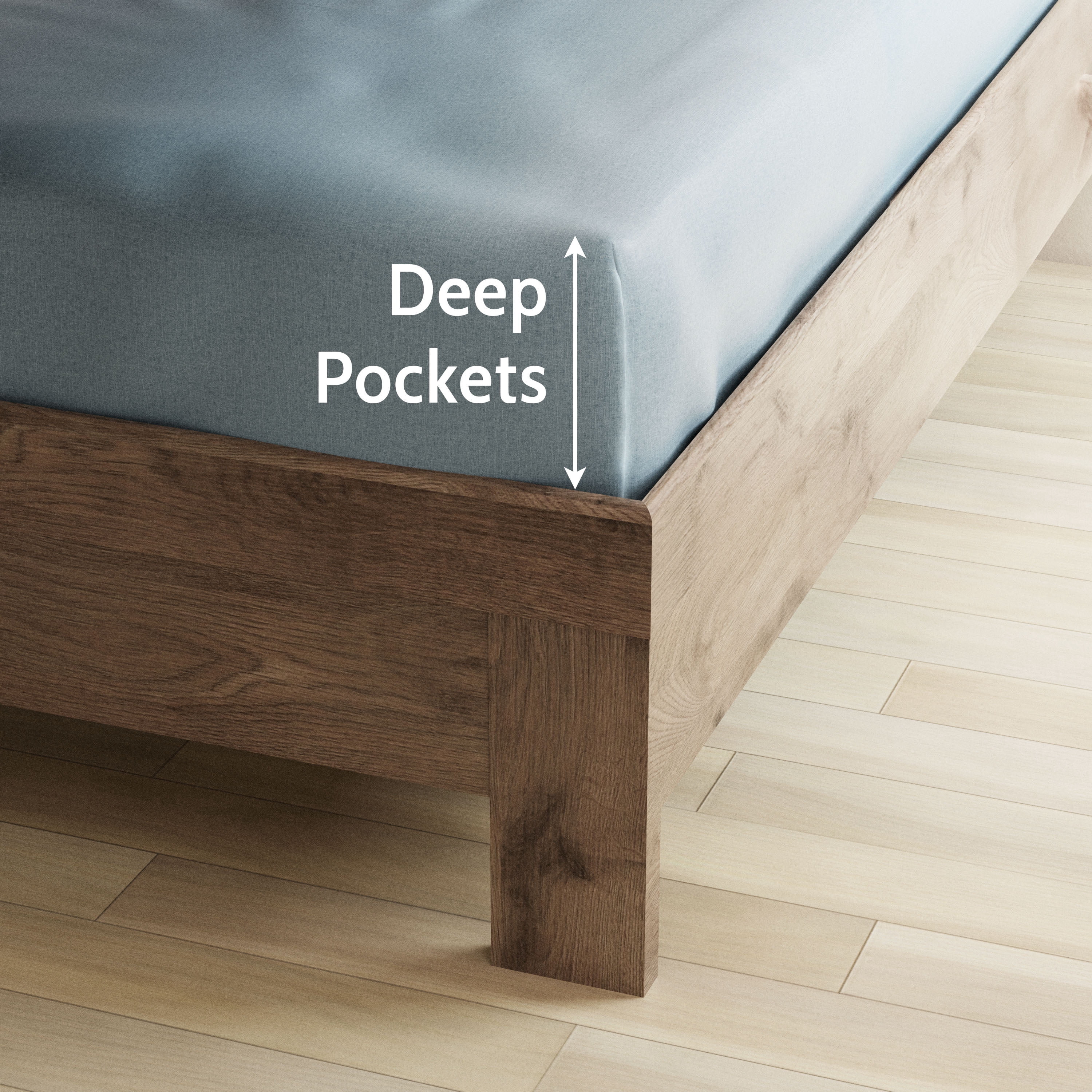 Seed & Stone Recycled Cotton Percale Bed Sheet Set, Soft, with Deep Pockets, Queen, Blue, 4-Piece