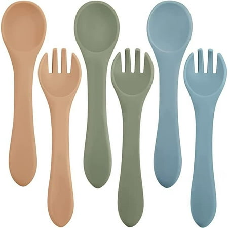 

Marsmo 6 PCS Silicone Baby Cutlery Set Baby Spoon and Fork Set Toddler First Self Feeding Weaning Utensils Set for Over 6 Months Babies