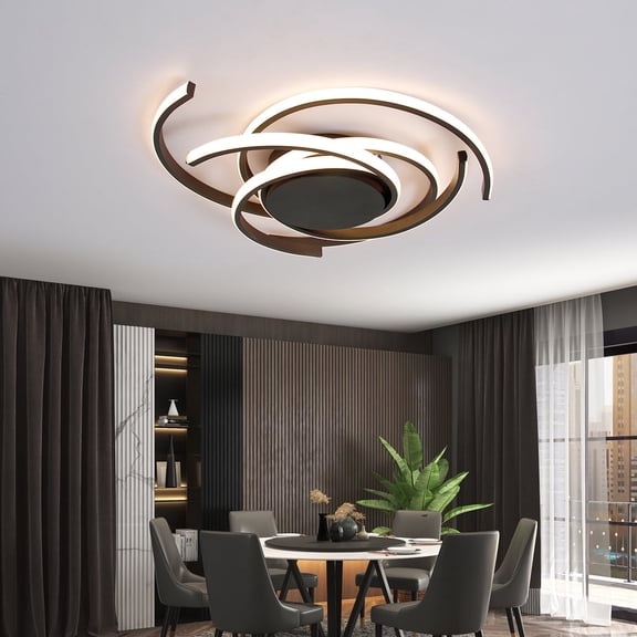 umeiluce 21.3 in. 3-Light Integrated LED Flush Mount Black Finish Modern Dimming Ceiling Light for Living Room Bedroom Entry