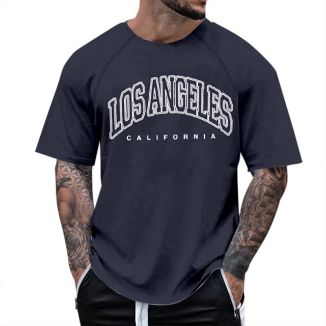 T-Shirt à Manches Courtes à Manches Raglan pour Hommes avec Imprimé Lettre - Col Rond, Tendance Mode, Parfait pour les Occasions Quotidiennes et Décontractées