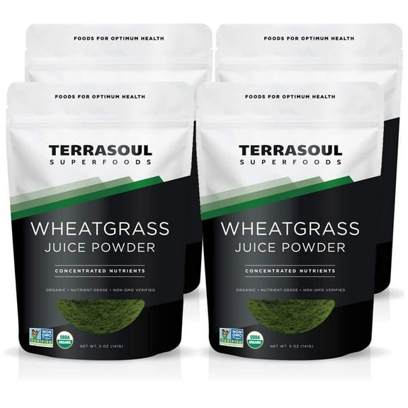 Terrasoul Superfoods Organic Wheat Grass Juice Powder, 20 Oz (5 Oz 4-Pack) - Grown in Utah, Made from Nutrient Concentrated Juice, Revitalize with Green Nutrition: Smoothies, Detox Drinks