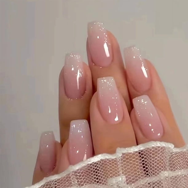 Press on Nails GUAACCB, 24 unidades, purpurina francesa cuadrada mediana