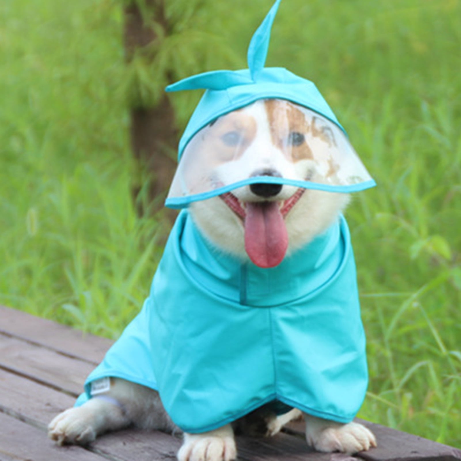 Walbest Cute Pet Dog Raincoat Rain Jacket Full Body Coverage with Hat Transparent Brim Double Layered Waterproof Rain Jacket Pet Dog Hooded Cloak