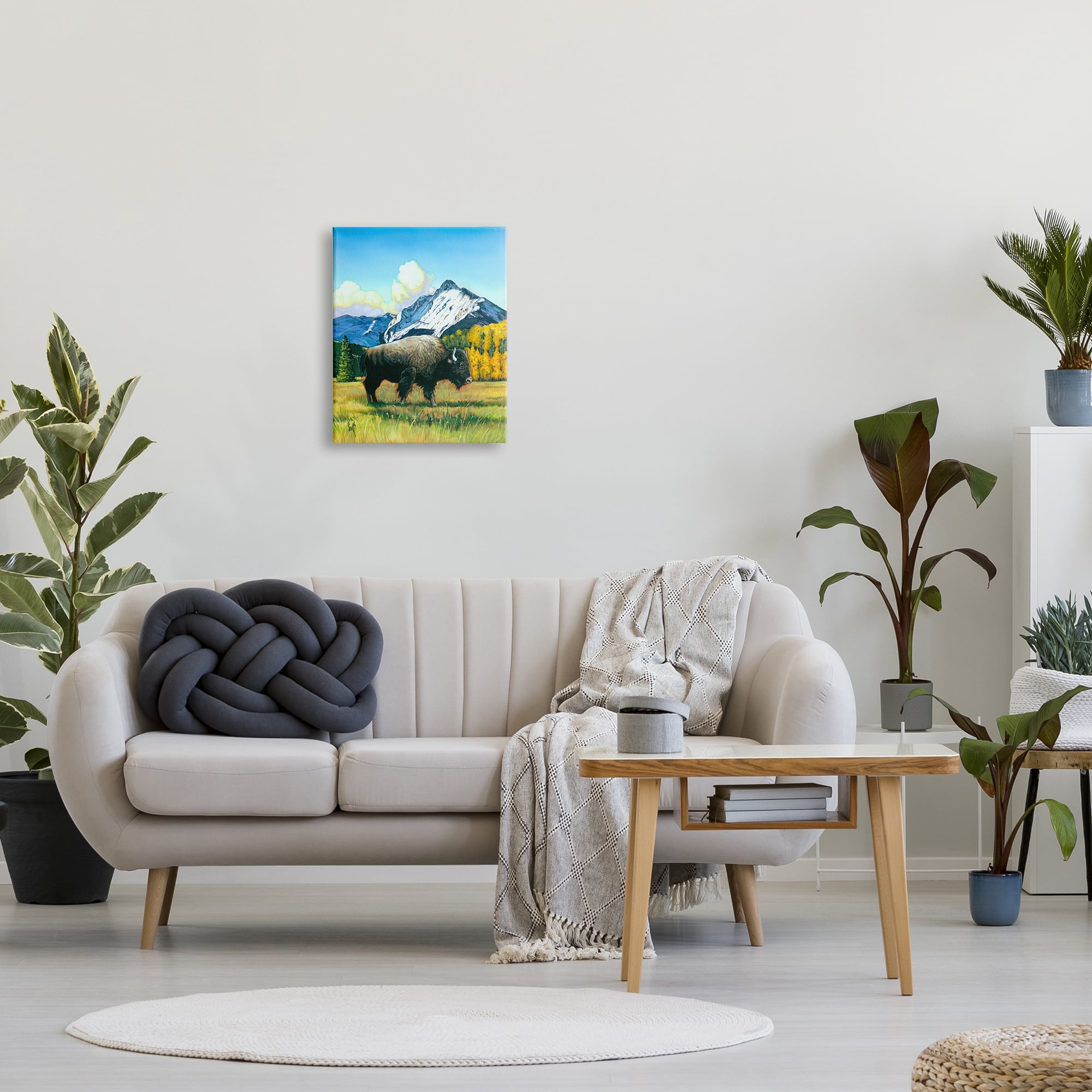 Stupell Industries Bison Rural Mountain Painting Animals & Insects Painting Gallery Wrapped Canvas Print Wall Art, 16 x 20
