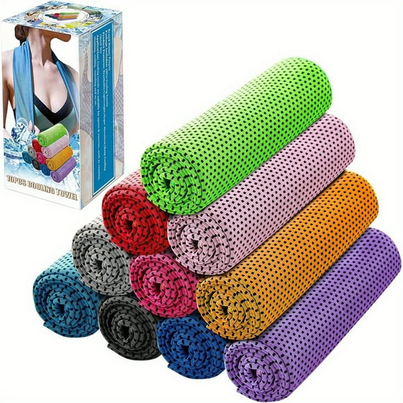 QUTETN 10pcs Cooling Towels for Neck & Face - Quick-Dry Microfiber with Ventilation Holes, 10 Vibrant Colors for Gym, Yoga, Travel, Camping, Running & Outdoor Sports