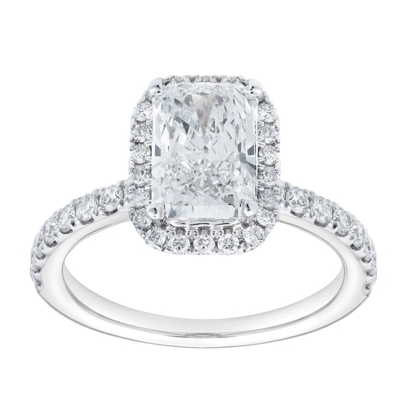LuvMyJewelry Basma 2.00 CT 14K White Gold Radiant Lab Grown Diamond Halo Engagement Ring, F Color, VS2 Clarity