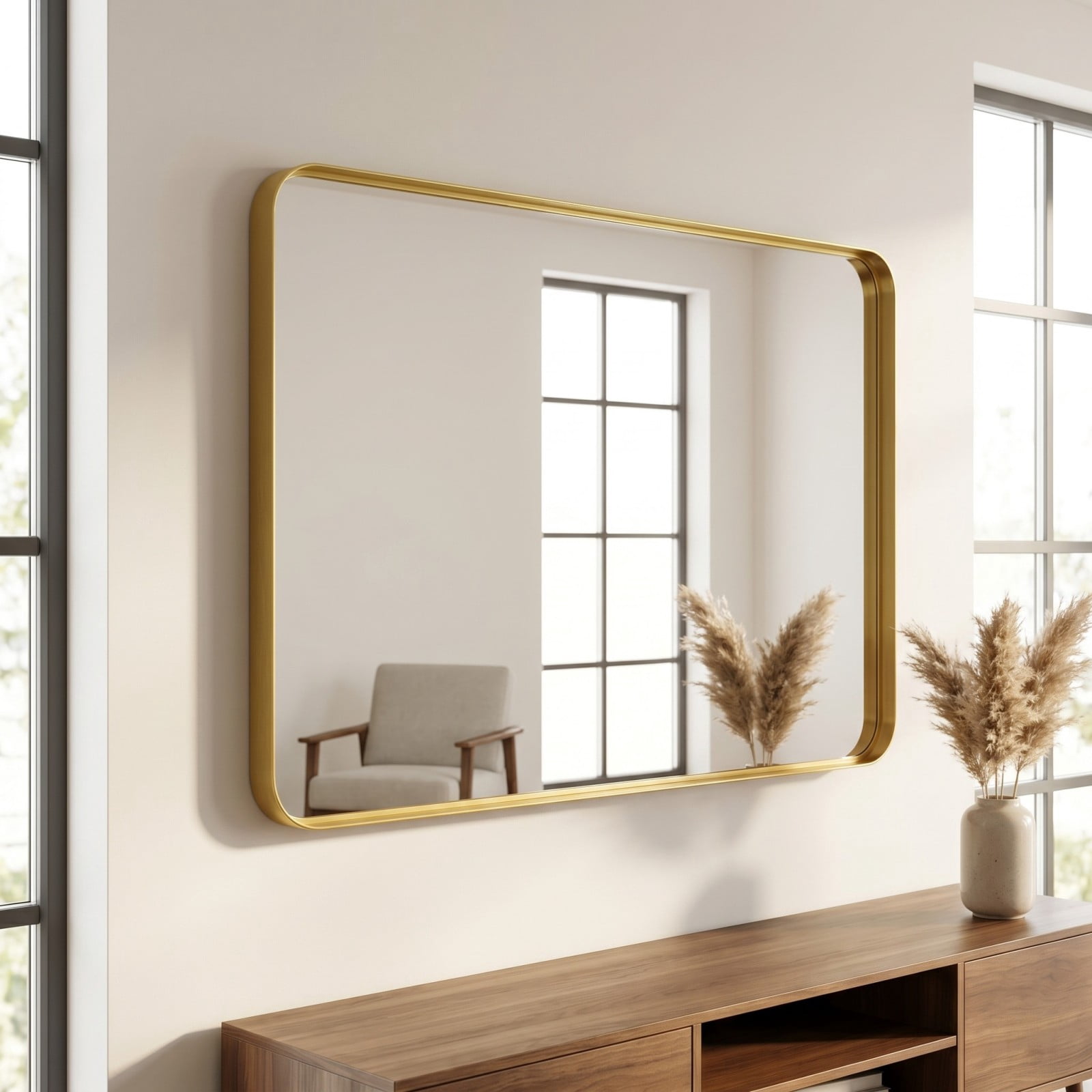 GRAHMCY 36"x55" Bathroom Mirror Wall Mounted Rectangular Vanity Mirror with Deep Frame, Gold