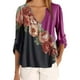 thumbnail image 4 of Blusa Camisa con cuello en V y estampado floral Blusa suelta de manga larga Top de mujer, Rosa roja, S sidaley AP002021-57, 4 of 5