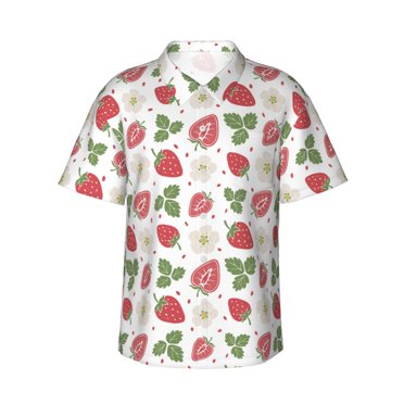 Balery Strawberry Print Men's Hawaiian Shirts Short Sleeve Beach Shirt Relaxed Fit Vacation Button Down Shirts-XX-Large