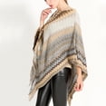 thumbnail image 4 of SWSMCLT Women's Knit Poncho Sweater Zig Zag Pullover Adult Winter Convertible Tassel Fringe Crochet Fall Hippie Mexican Aztec Poncho Wrap Soft Shawl Asymmetrical Cape Khaki One Size, 4 of 4