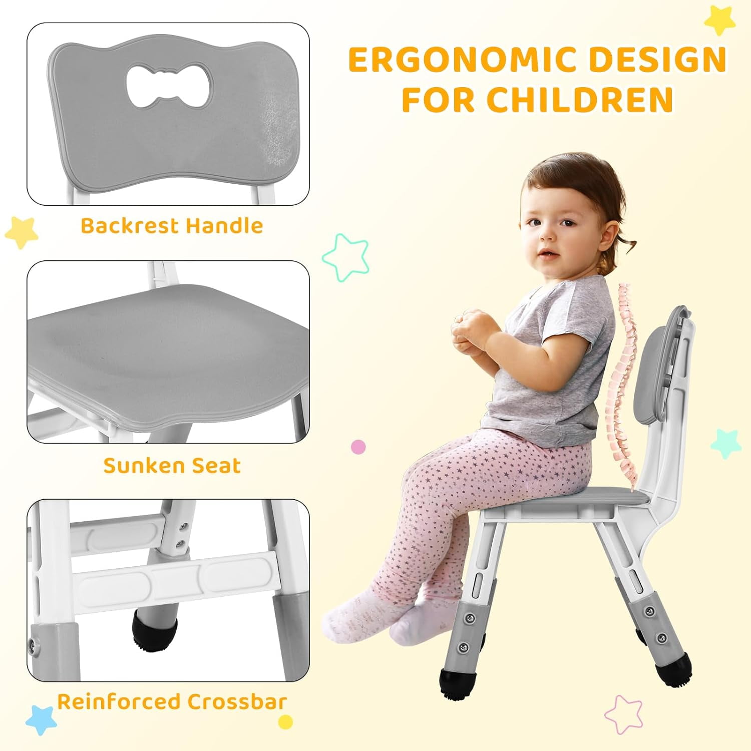 Pirecart Kids Table and 6 Chairs Set Height Adjustable Kids Craft and Play Table for Ages 2-10, Gray