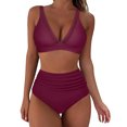 thumbnail image 1 of Gibobby Trajes de Baño para Mujer Bikini de cintura alta para mujer, bañadores sexys de dos piezas con realce, traje de baño Vintage, conjunto de Bikini (Vino,M), 1 of 5