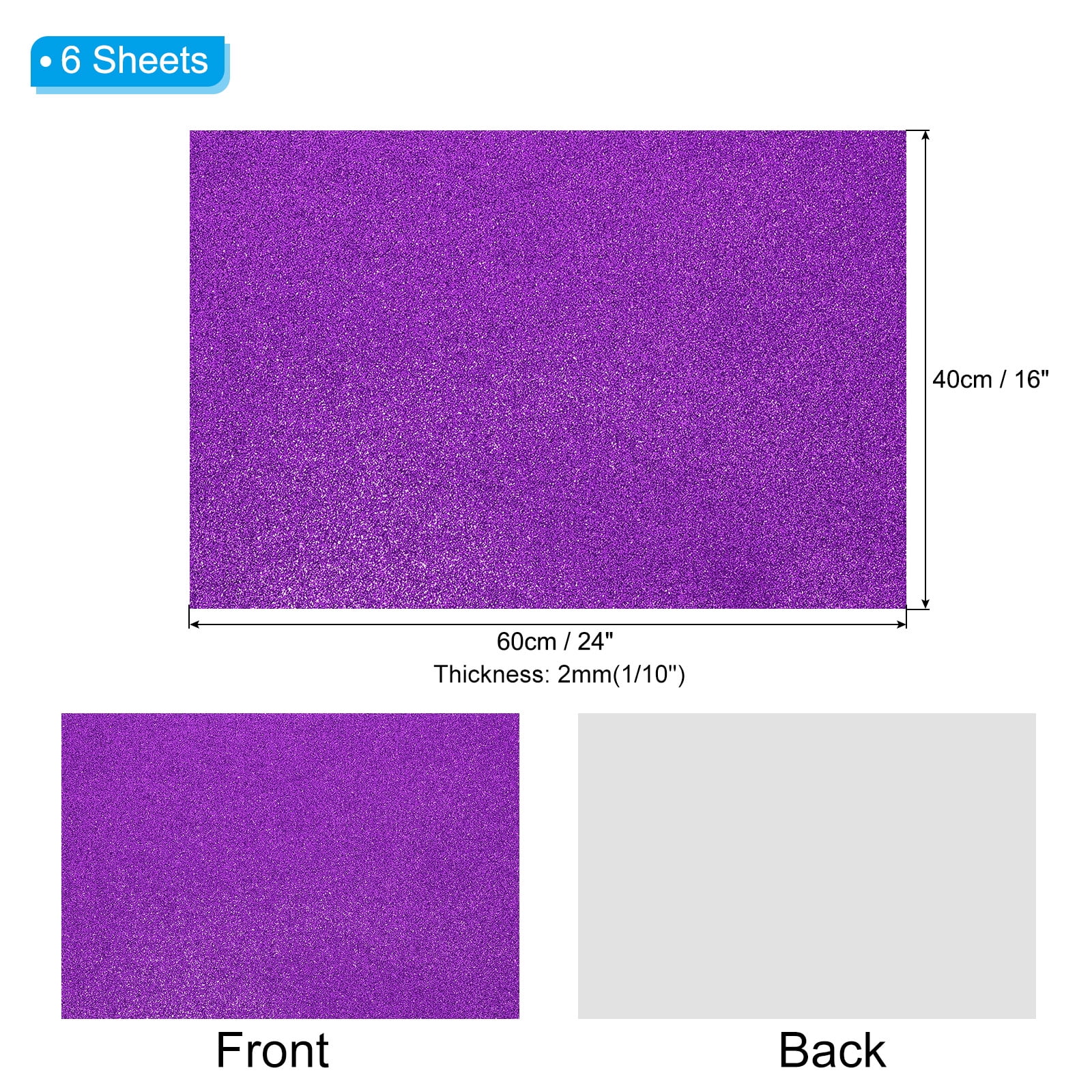 Uxcell 2mm(1/10") Thick Adhesive Glitter Foam Sheet 16x24inch(40x60cm) Light Purple, EVA Shiny Foam Board for Craft, 6 Pcs