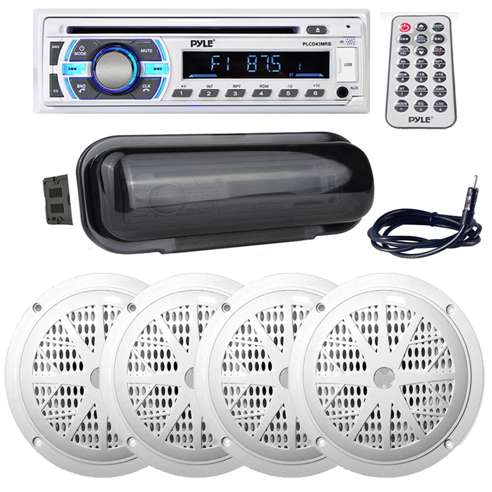 Pyle PLCD43MRB Bluetooth Boat Stereo Radio Receiver with (4) PLMR51W 5.
