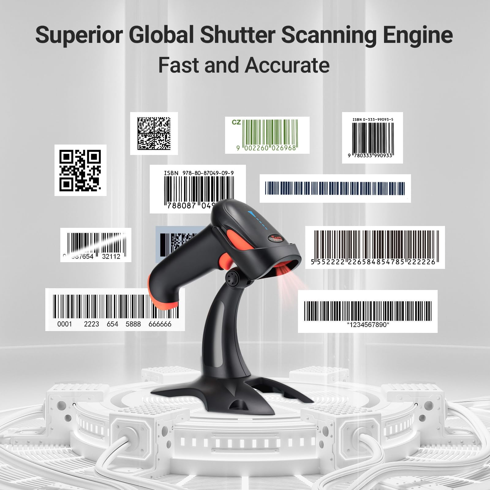 Tera Pro 2D QR Wireless Barcode Scanner Battery Level Indicator with Vibration Alert, Model HW0002