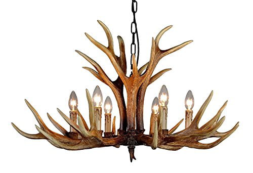 Dining room deer horn chandeliers American rural countryside antler chandeliers,Living room,Bar,Cafe EFFORTINC Antlers vintage resin 6 light chandeliers