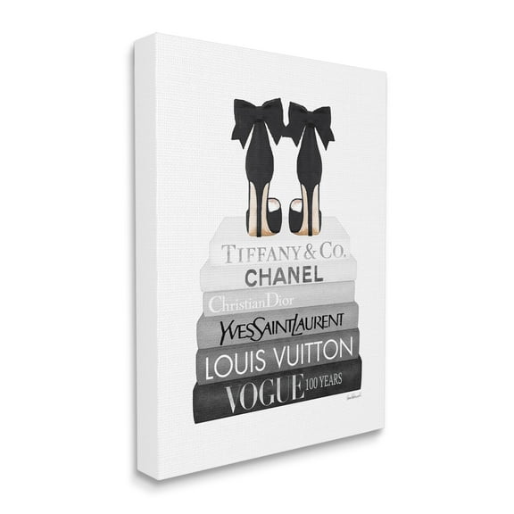 Stupell Industries Elegant Black Bow Heels Fashion Glam Bookstack Beauty & Fashion Painting Gallery Wrapped Canvas Print Wall Art, 24 x 30