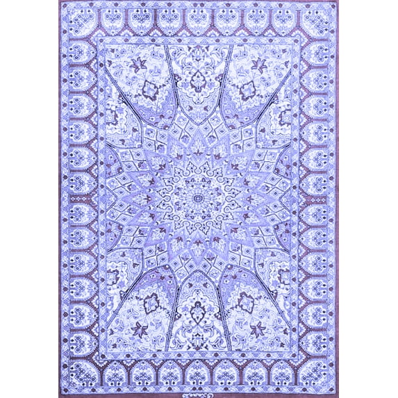 Ahgly Company Machine Washable Indoor Rectangle Medallion Blue Traditional Area Rugs, 7' x 9'