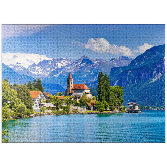 MyPuzzle - Town Of Brienz On Lake Brienz Near Interlaken, Switzerland - Premium 1000 Piece Jigsaw Puzzle for Adults