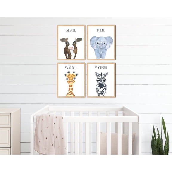 UNFFRAMED Baby Animal Prints, Safari Nursery Art, Set 4 Prints 8x12
