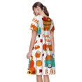 thumbnail image 2 of Bixox Robe d'Été à Manches Courtes pour Femmes Robe Ample Longueur Genou avec Poches-Citrouilles d'Automne, 2 of 7