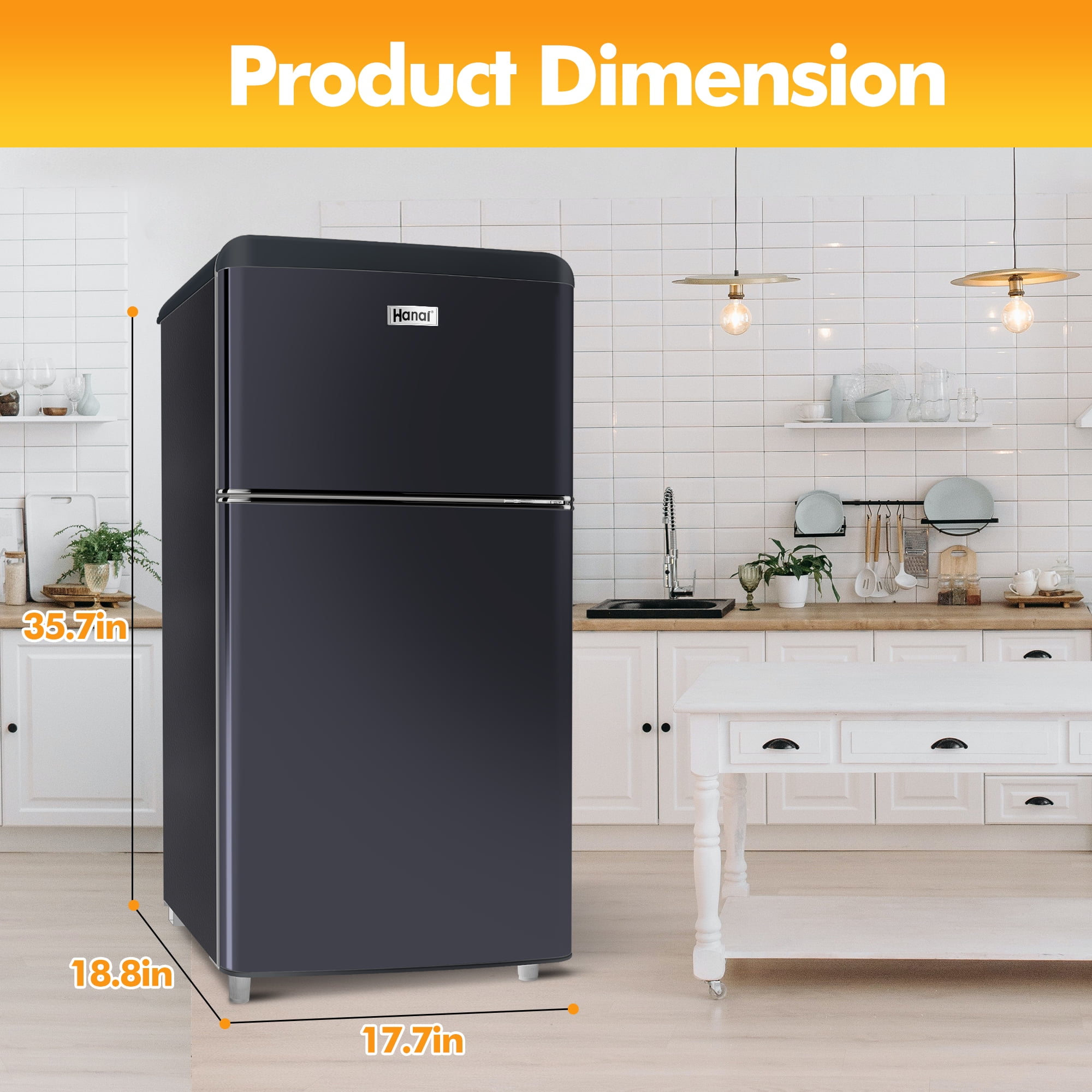 WANAI 3.5 cu ft Two-Door Mini Refrigerator with Freezer,Black–Ideal for Dorm, Apartment,Warehouse,Room;Easy Access to Drinks & Snacks